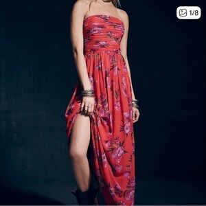 Erin Fetherston x Free People Floral Strapless Red / pink Dress
